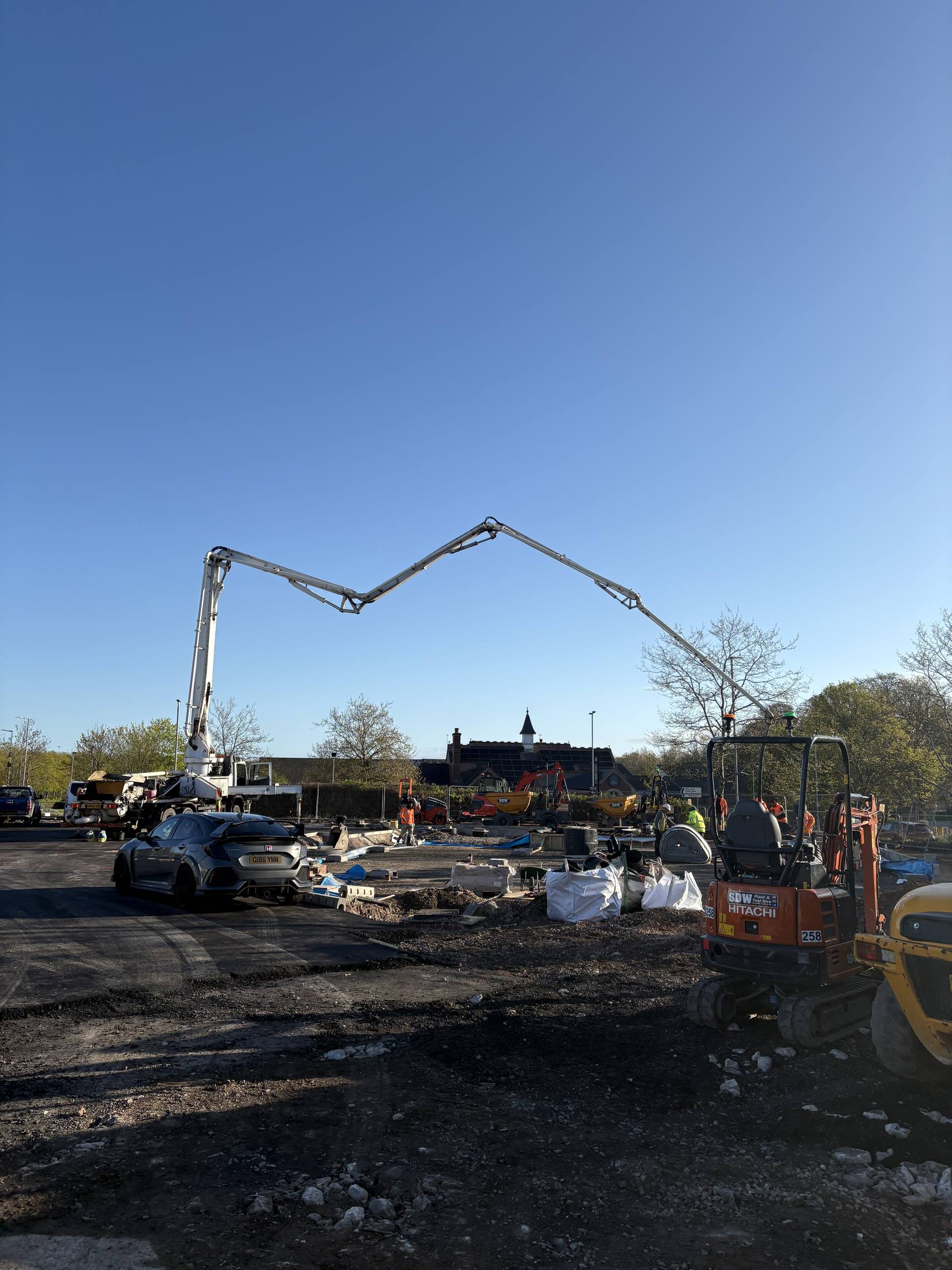 Boom pump working on a large commercial site