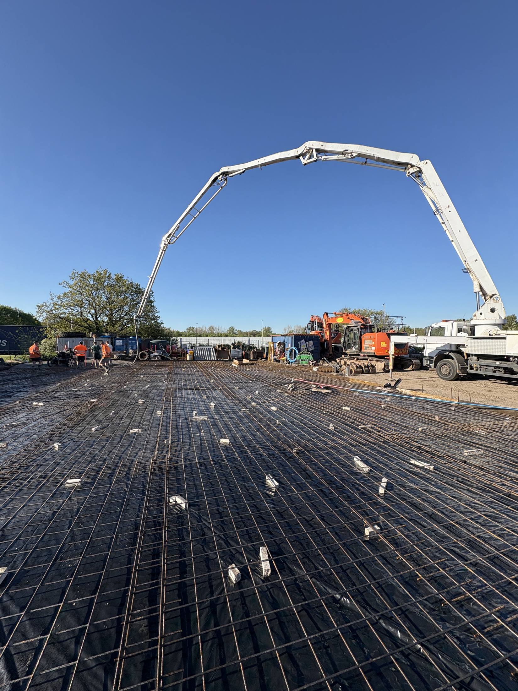 Wide commercial rebar slab ready for pumping
