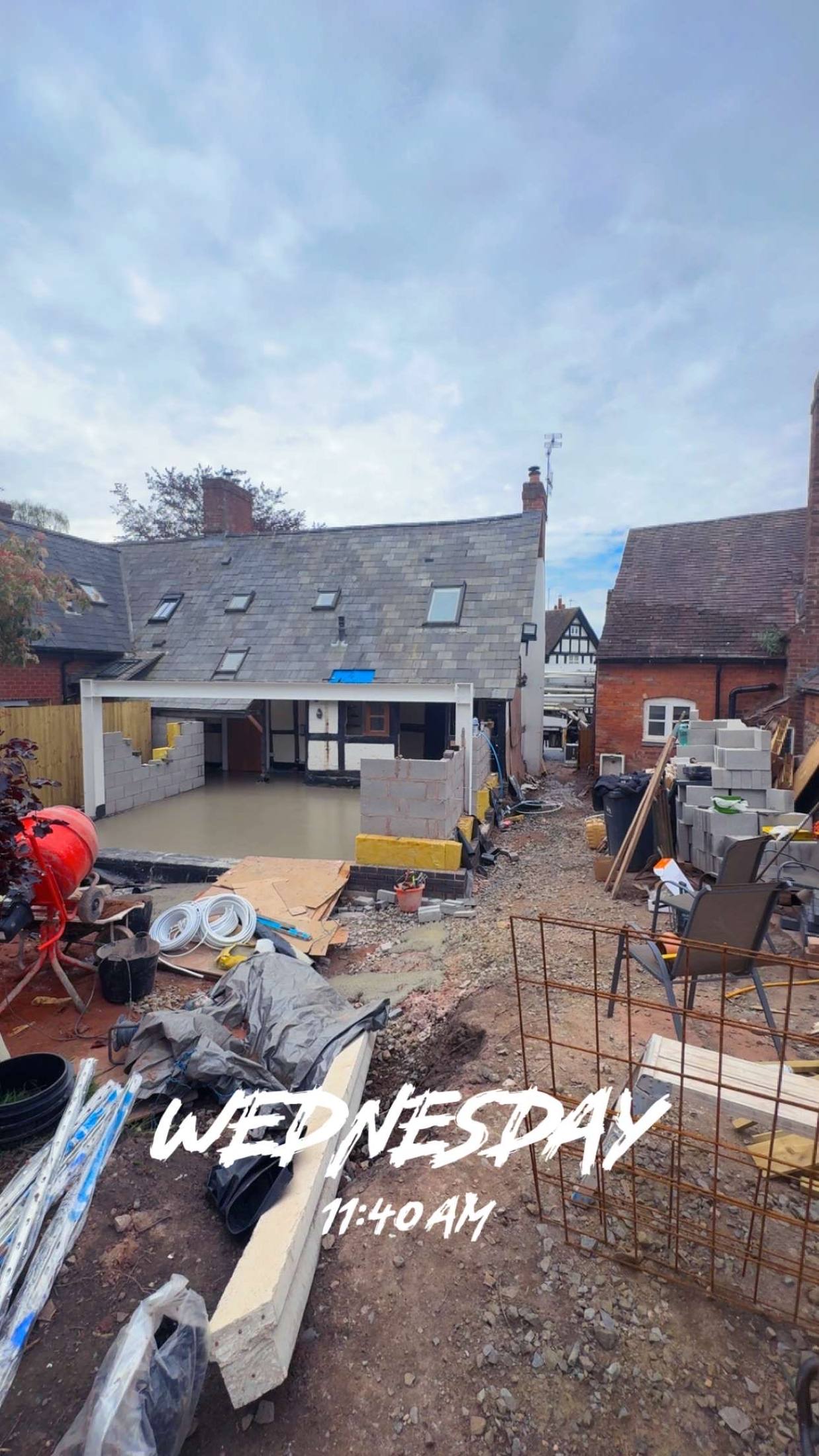 Boom pump working in a residential village